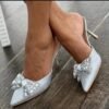 High Heel Silver Shoes with Bowknot