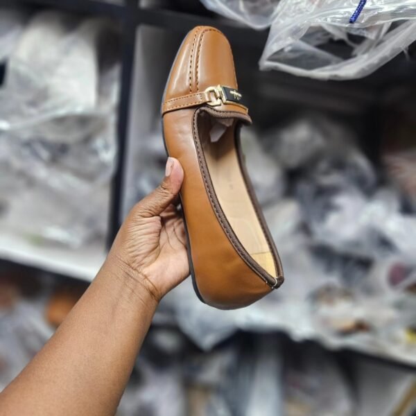 Fashion Quality Women’s Loafers – Navy Blue with Gold Buckle | Affordable Ladies’ Shoes in Nairobi, Kenya